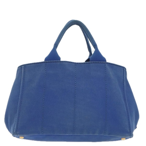 PRADA Canapa MM Hand Bag Canvas Blue Gold Auth 101425 - Picture 2 of 16